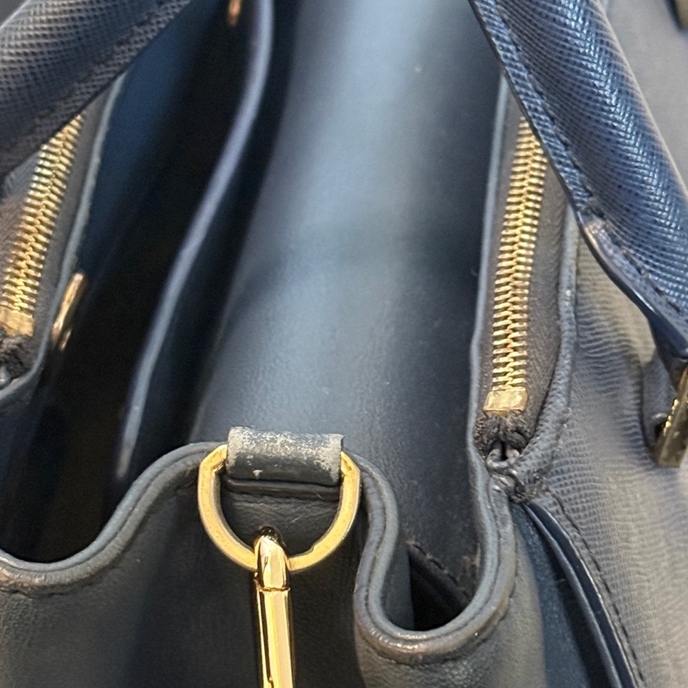 MCM Navy Blue Leather Satchel w/ Strap & Gold Hardware - Picture 12 of 12